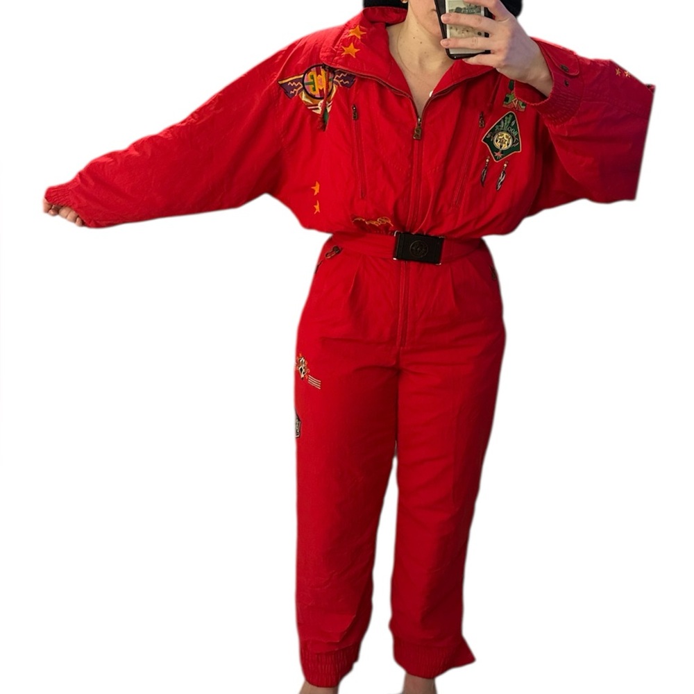 Bogner Vintage One Piece Ski Suit in red size S